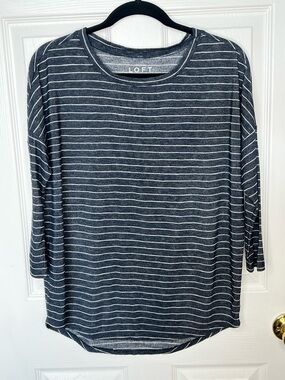 LOFT Navy Stripe Knit Top Relaxed Drop Shoulder XS